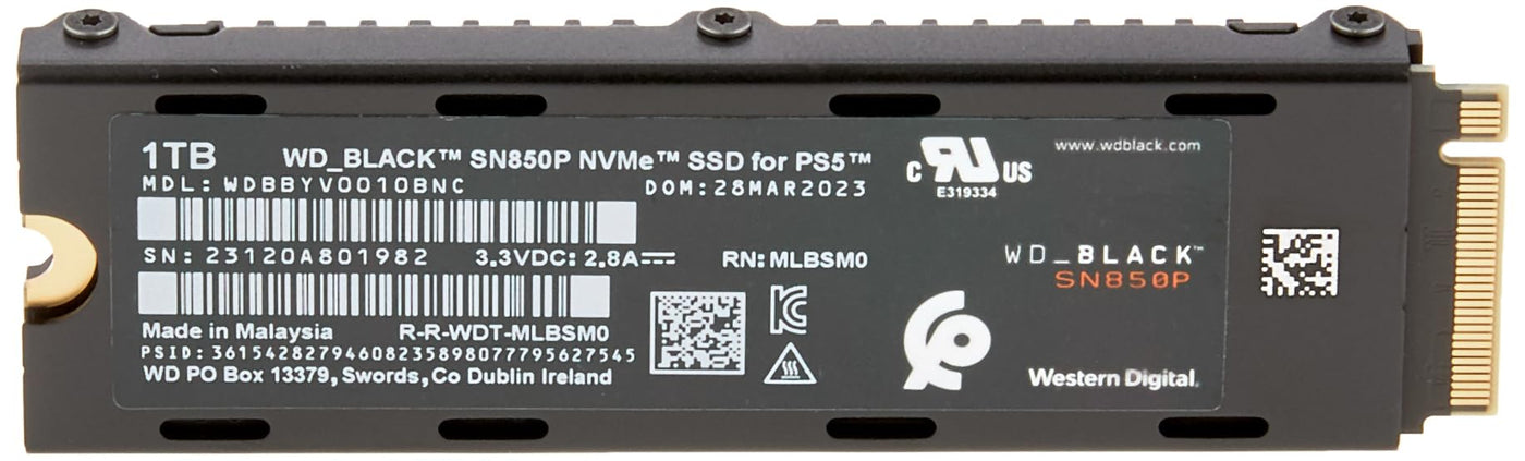 WD_BLACK SN850P 1 TB NVMe SSD Offiziell Lizenziert für PS5 Konsolen (interne Gaming SSD; optimierter Kühlkörper; PCIe Gen4 Technologie, bis zu 7.300 MB/s Lesen, M.2 2280)