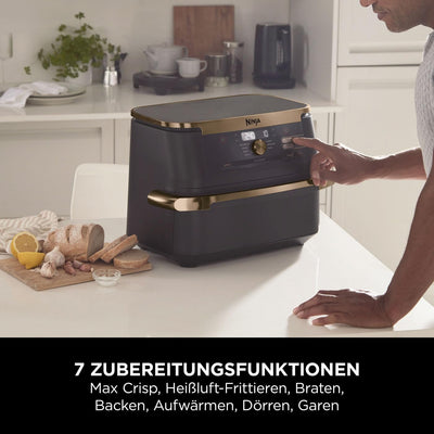 Ninja Foodi FlexDrawer Dual Zone Heißluftfritteuse, Digitale Air fryer mit 10,4-Fach und herausnehmbarem Trenner, Antihaftbeschichtung, spülmaschinenfester Korb, 7-in-1, Schwarz & Kupfer, AF500EUCP