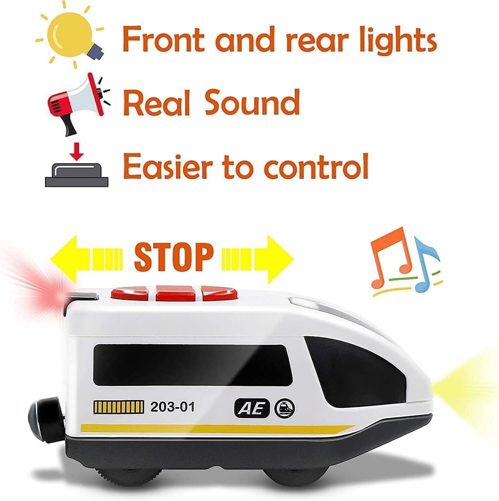 TOPLIVING Motorisierter Zug für Holzschienen, Ferngesteuerter Zug mit magnetischer Verbindung, batteriebetriebener Lokomotivzug für Kleinkinder, kompatibel mit Thomas, Brio, Chuggington