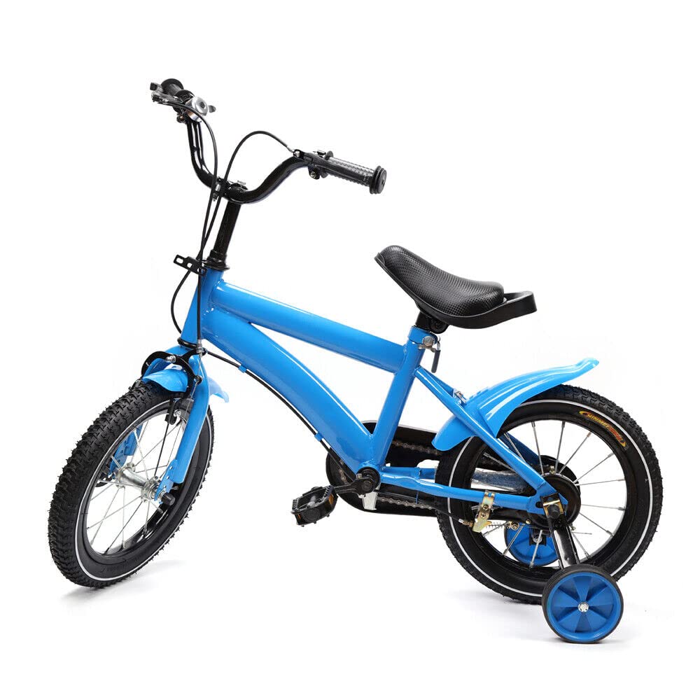 Kinderfahrrad Jungen Jungenfahrrad MäDchenfahrrad Kinder Kinderrad Fahrrad Rad Bike Herrenfahrrad Damenfahrrad Unisex Hilfsrad Mit StüTzräDern Klingeln Handbremse Sicher Und Schnell 14 Zoll (Blau)