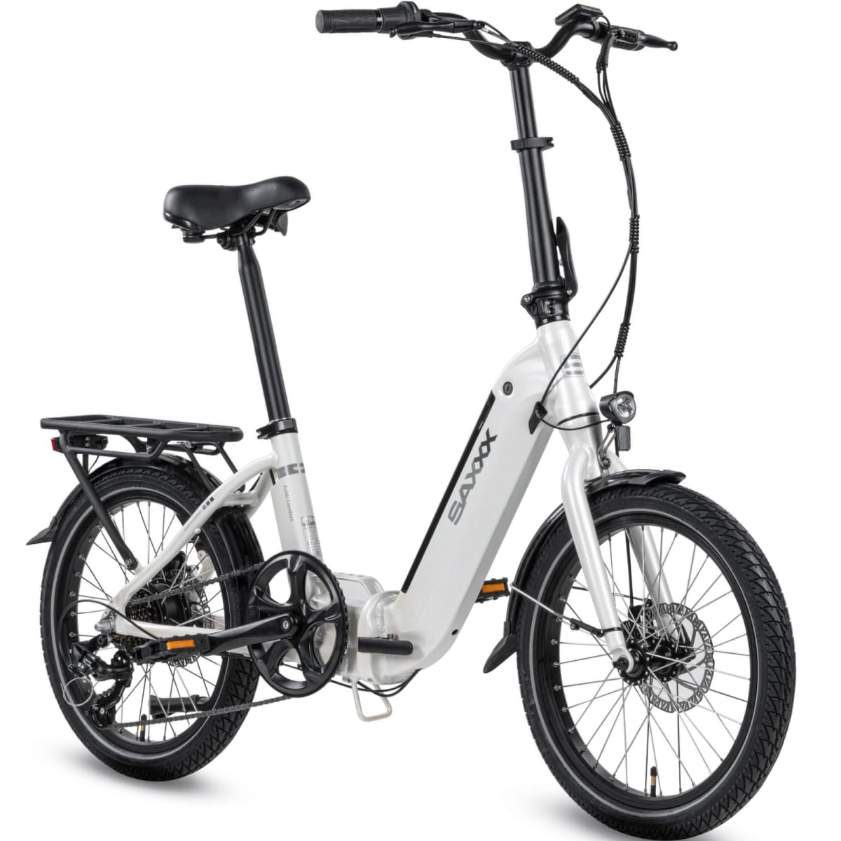 SAXXX E Bike Klapprad 20 Zoll mit 36V 11.4Ah Akku, E Fahrrad Herren mit 7 Gang Kettenschaltung, Elektro Klapprad mit Scheibenbremsen 90KM Lange Range, Elektrofahrrad Pedelec 25 km/h für Herren Damen