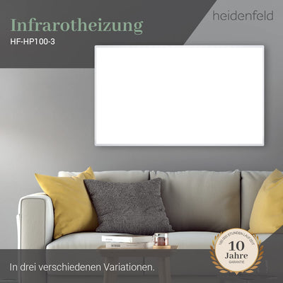 Heidenfeld Infrarotheizung HF-HP100-3 | 𝟭𝟬 𝐉𝐀𝐇𝐑𝐄 𝐆𝐀𝐑𝐀𝐍𝐓𝐈𝐄 - 1000 Watt - 14-25 m² - Infrarot Heizkörper - Elektroheizung mit Thermostat - Überhitzungsschutz (HF-HP100-3 1000 Watt)