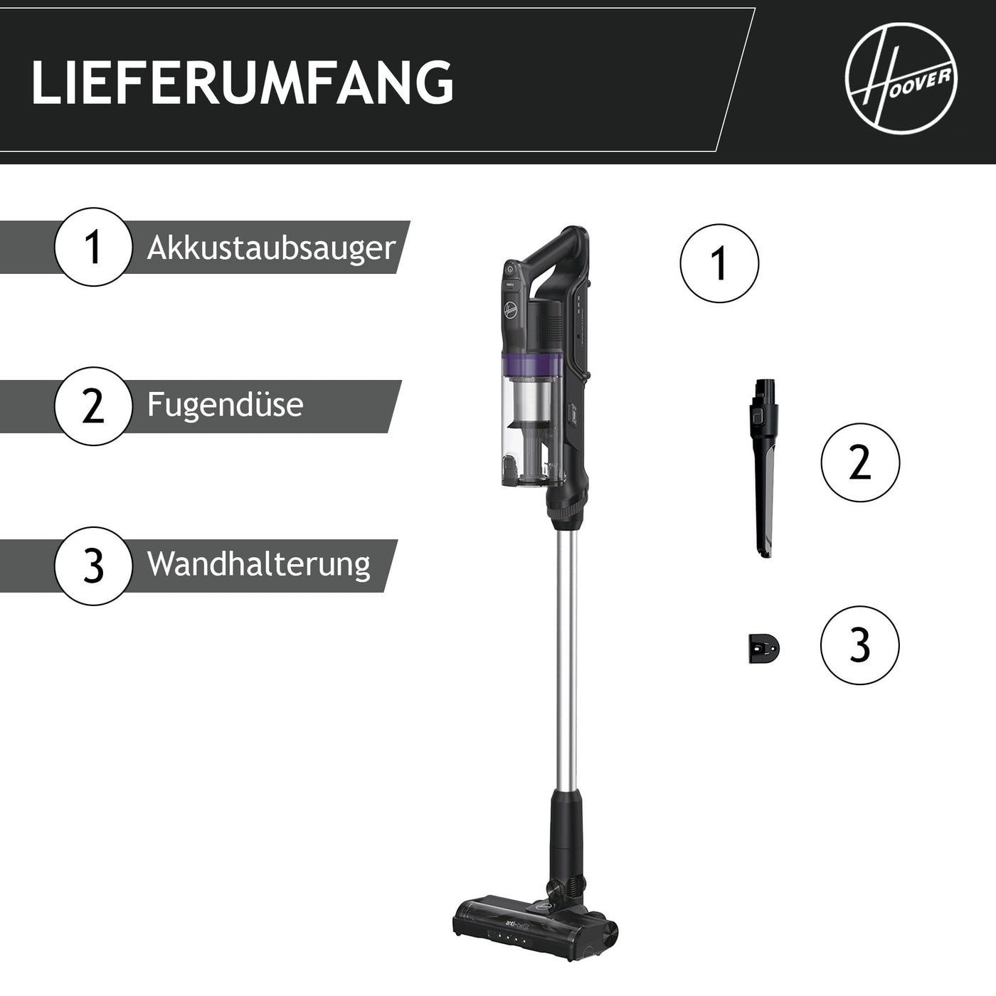 Hoover HF1 Plus [HF1PZ10H] Akku Staubsauger kabellos mit XL Staubbehälter & LED, bis zu 45min Laufzeit, für alle Bodenarten, Anti Twist gegen Haarverwicklung, Akkusauger mit Parkfunktion, 0.7L