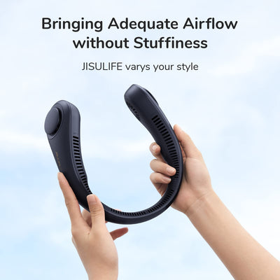 JISULIFE Tragbarer Hals-Ventilator, Hands Free Bladeless Fan, 4000 mAh Batteriebetriebener Tragbarer Persönlicher Ventilator, USB-Betriebener Schreibtisch-Ventilator, 5 Geschwindigkeiten - Dunkelblau