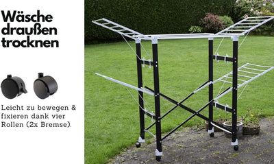 Loving Home® Faltbarer Wäscheständer, Standtrockner, Wäschetrockner Turm 175 x 83 x 112 cm mit Rollen, belastbar bis 35 kg, Trockenlänge 21 m