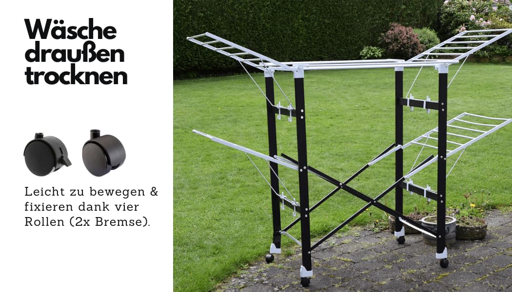 Loving Home® Faltbarer Wäscheständer, Standtrockner, Wäschetrockner Turm 175 x 83 x 112 cm mit Rollen, belastbar bis 35 kg, Trockenlänge 21 m