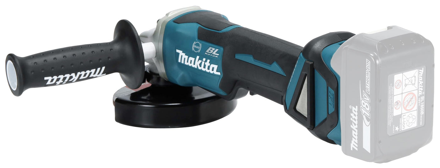 Makita DGA517RTJ Akku-Winkelschleifer 18 V / 5,0 Ah mit Paddleschalter, 2 Akkus + Ladegerät im MAKPAC, Schwarz