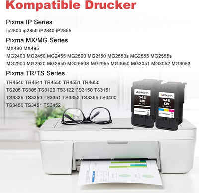 ANKINK Kompatibel Tintenpatrone Druckerpatronen als Ersatz für PG 545XL CL 546XL für Canon Patrone 545 546 XL für MG2450 MG2550 MG2950 MG2550s TR4550 TR4551 TR4650 TS3350 TS3450 Schwarz Farbe 2 Pack