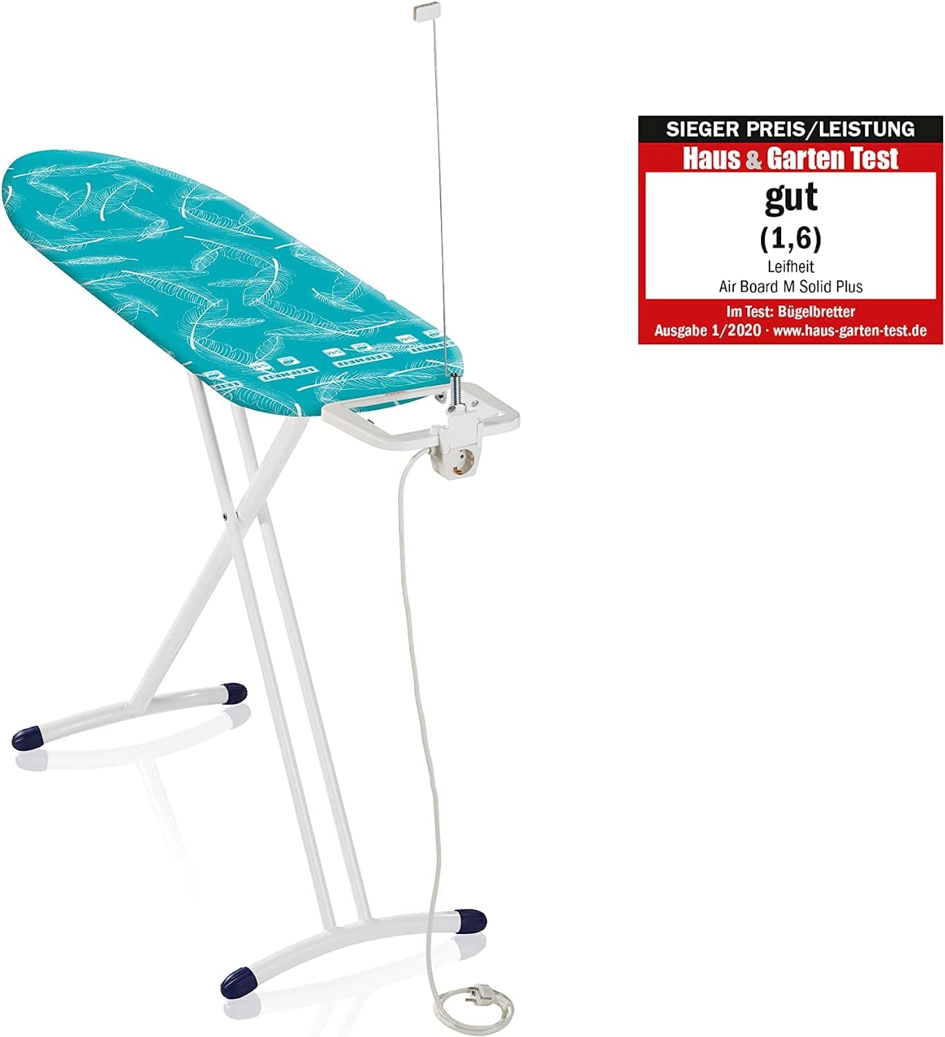Leifheit Bügelbrett Air Board M Solid Plus ist höhenverstellbar, Bügeltisch für Dampfbügeleisen, Dampfbügeltisch mit Zwei-Seiten-Bügeleffekt