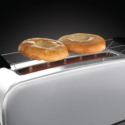 Russell Hobbs Toaster [Langschlitz für 2 Scheiben / 1 breite Brotscheibe] Adventure Edelstahl (extra breiter Toastschlitz, inkl. Brötchenaufsatz, 6 Bräunungsstufen + Auftaufunktion, 1000W) 21396-56
