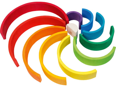 goki 58478 - Bausteine Regenbogen aus Ahornholz - goki Evolution - 11 Teile - Bunte Farben auf Wasserbasis - Montessori-Spielzeug - Made in EU