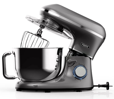 Fentic Küchenmaschine - 2000W - Edelstahl Rührschüssel (6,2 L) - Knetmaschine mit Rührhaken, Knethaken, Schlagbesen und Spritzschutz - Inkl. Schutzhülle und zusätzlichem Zubehör - Anthrazit