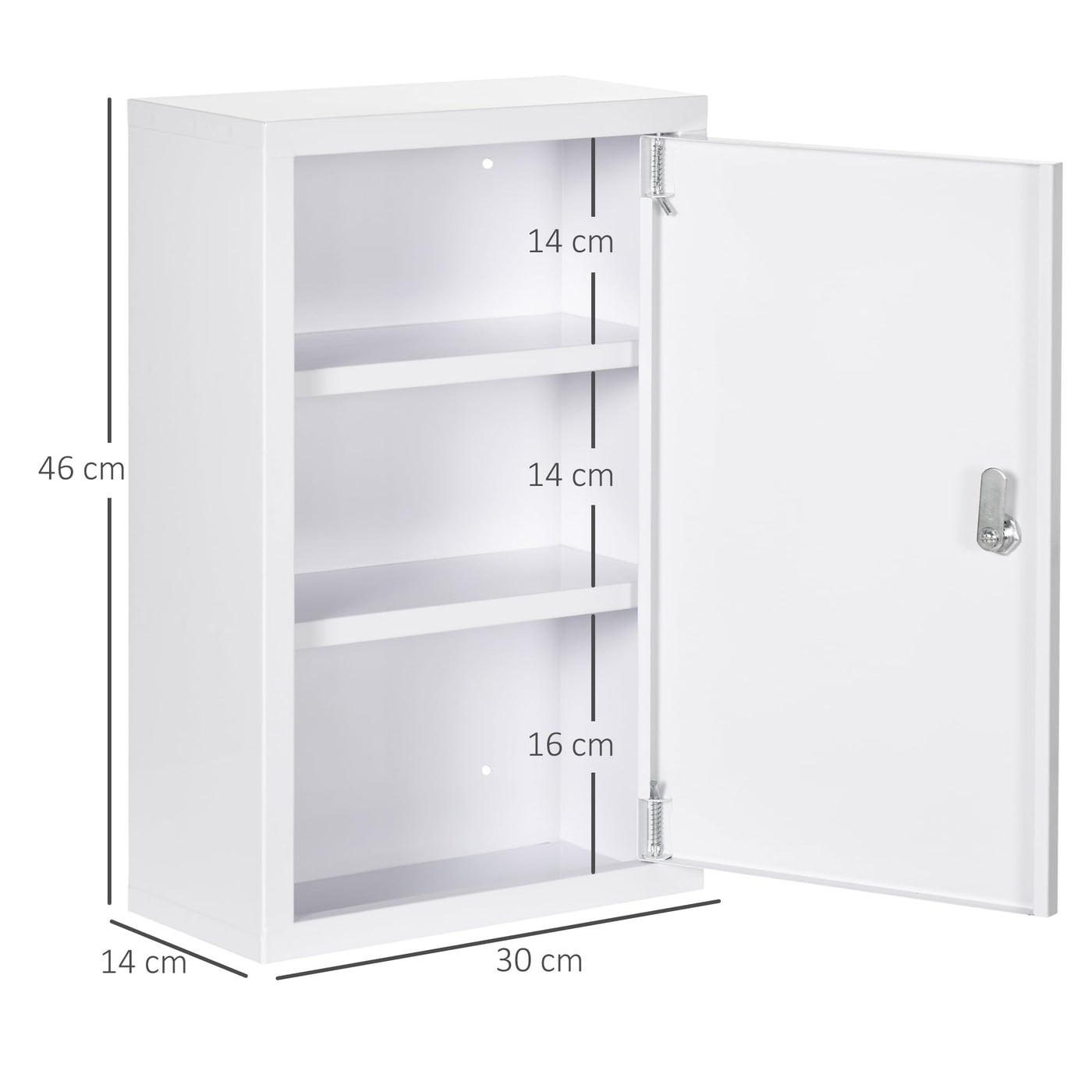 kleankin Medizinschrank, Medikamentenschrank mit 3 Schichten, 2 Schlüsseln, Apothekerschrank, abschließbarer Arzneischrank mit Wand-Medizinbox, Stahl, Weiß, 30 x 14 x 46 cm