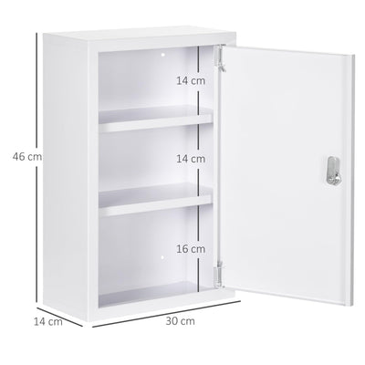 kleankin Medizinschrank, Medikamentenschrank mit 3 Schichten, 2 Schlüsseln, Apothekerschrank, abschließbarer Arzneischrank mit Wand-Medizinbox, Stahl, Weiß, 30 x 14 x 46 cm