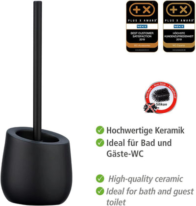 WENKO WC-Garnitur Badi Schwarz, hochwertige Keramik mit matter Oberfläche, inkl. WC-Bürste mit Silikon-Bürstenkopf und Anti-haft-Wirkung