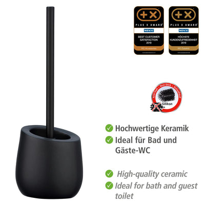 WENKO WC-Garnitur Badi Schwarz, hochwertige Keramik mit matter Oberfläche, inkl. WC-Bürste mit Silikon-Bürstenkopf und Anti-haft-Wirkung