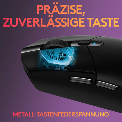 Logitech G305 LIGHTSPEED kabellose Gaming-Maus mit HERO 12K DPI Sensor, Wireless Verbindung, 6 programmierbare Tasten, 250 Stunden Akkulaufzeit, Leichtgewicht, PC/Mac - Schwarz