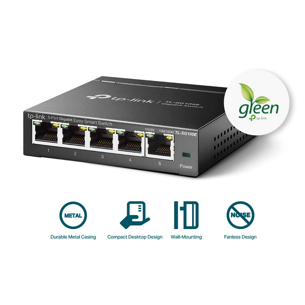 TP-Link TL-SG105E 5-Ports Gigabit Easy Smart Managed Netzwerk Switch(Plug-and-Play,Metallgehäuse, QoS, IGMP-Snooping,LAN Verteiler, zentrales Management, energieeffizient)schwarz metallic