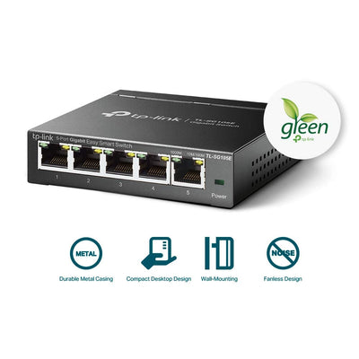 TP-Link TL-SG105E 5-Ports Gigabit Easy Smart Managed Netzwerk Switch(Plug-and-Play,Metallgehäuse, QoS, IGMP-Snooping,LAN Verteiler, zentrales Management, energieeffizient)schwarz metallic