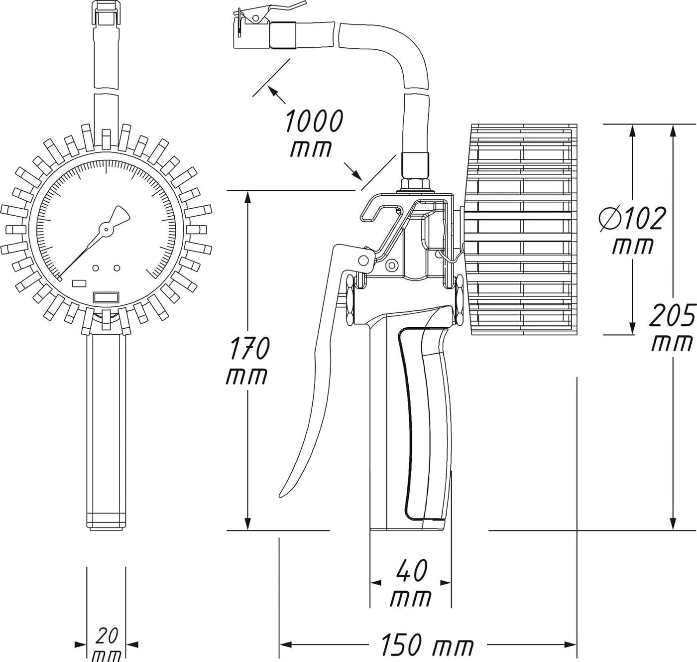 HAZET Reifenfüll-Messgerät 9041G-1 I Geeicht, ablesbar, Manometer-Messbereich: 0-10 bar, Schlauchlänge: 1000 mm, Manometer-Durchmesser: 80 mm I Reifendruck-Prüfer für Auto, Motorrad, LKW