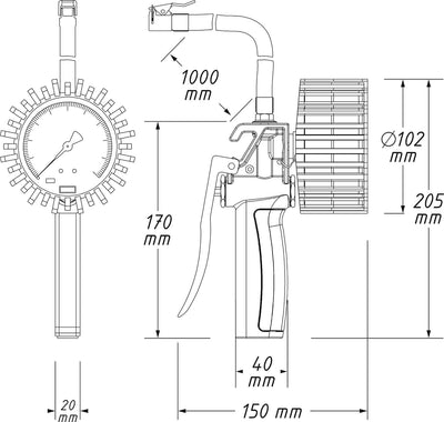 HAZET Reifenfüll-Messgerät 9041G-1 I Geeicht, ablesbar, Manometer-Messbereich: 0-10 bar, Schlauchlänge: 1000 mm, Manometer-Durchmesser: 80 mm I Reifendruck-Prüfer für Auto, Motorrad, LKW