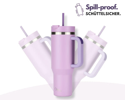 Milu Thermobecher 1200ml mit Strohhalm und Henkel – 48h Eis/24h kalt/12h heiß Edelstahl Tumbler 40oz mit Griff - Isolierbecher to go - Isolierflasche Trinkflasche doppelwandig isoliert (Lilac, 1200ml)