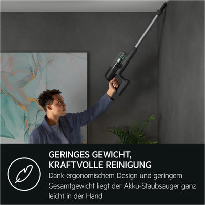 AEG ULTIMATE 7000 ÖKO AP71UB14AM Akku-Staubsauger/extra kraftvoll/ultraleicht 2,2 kg/70 % Recyclingmaterial/bis zu 40 Min. Laufzeit/120m²/5-Stufige Filtration/alle Böden/Automatik, Matte Black