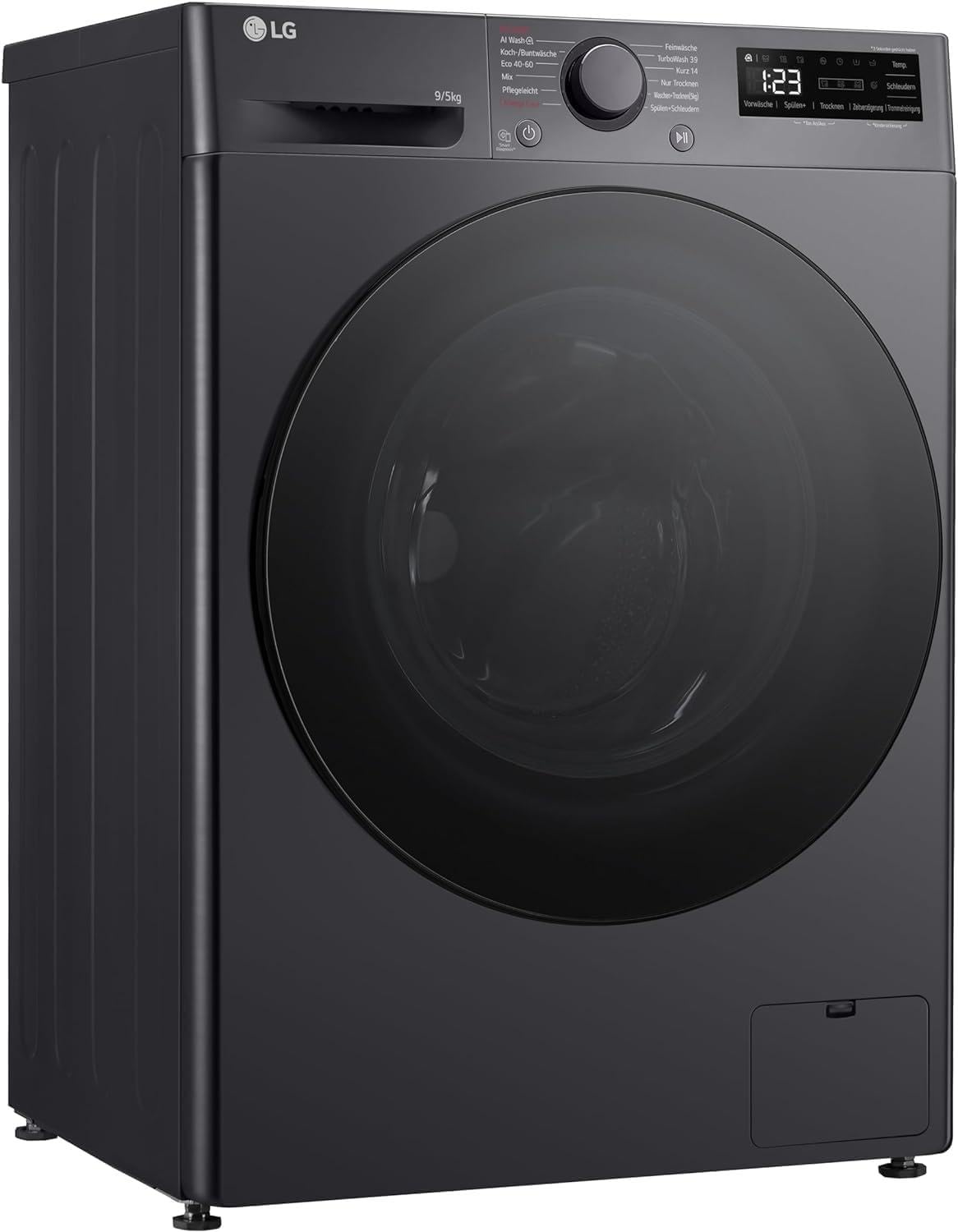 LG V5WD95SLIMB, SLIM Waschtrockner 9-5 kg, Klasse A und E, 60x53.5x85 cm, Wi-Fi, AI Direct Drive, Tiefenreinigung mit Dampf, TurboWash 360, Allergy Care, Außentür aus gehärtetem Glas, Dark Stone