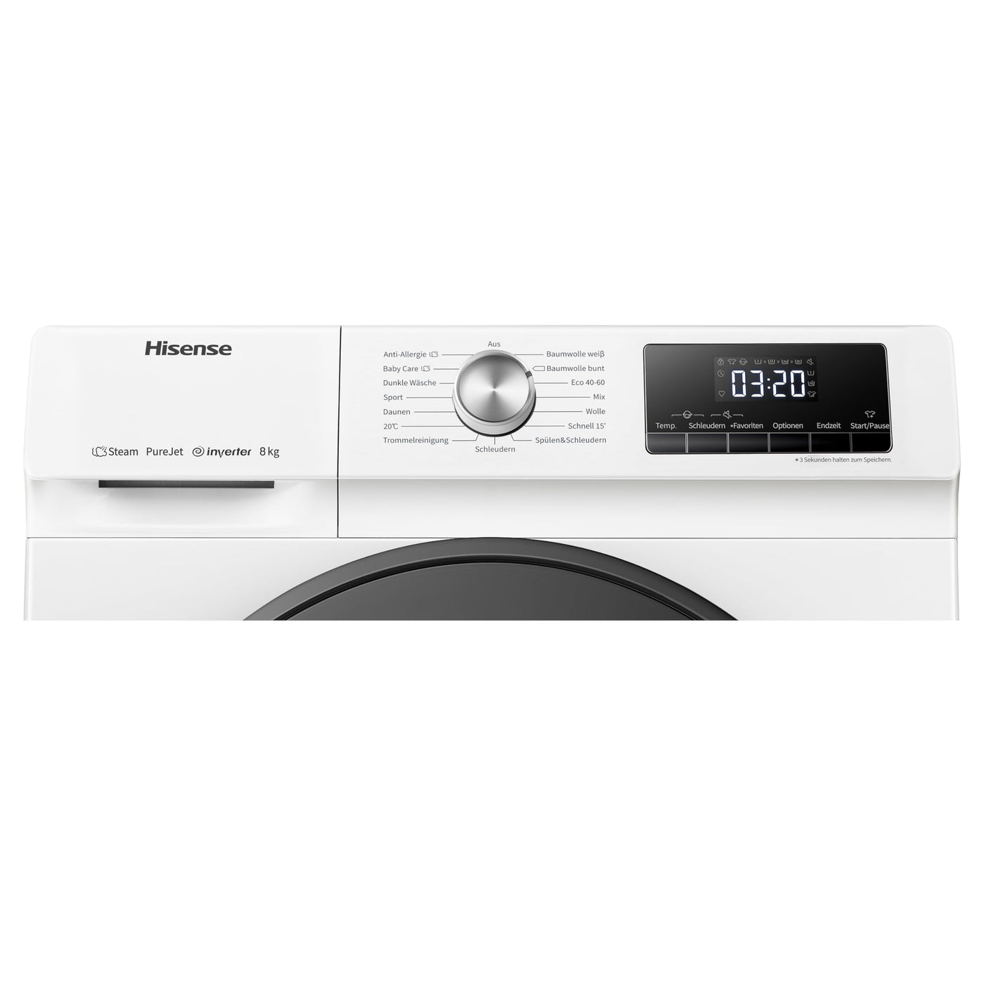 Hisense WFQA8014EVJM Waschmaschine mit Dampffunktion/ 8 kg/AquaStop/ 1400 U/min /15 Programme/Inverter PowerDrive Motor/Edelstahltrommel/Kindersicherung/Trommelreinigung/Weiß