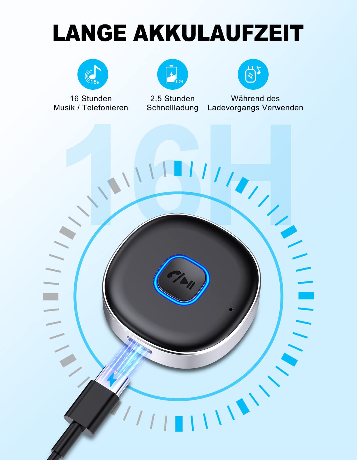 Mohard AUX Bluetooth Adapter Auto, Drahtloser KFZ Bluetooth 5.3 Empfänger für Heim-Stereo/Kabelgebundene Kopfhörer, Bleutooth Adapter AUX 3,5mm, Auto Equalizer, Dual Verbindung, 16 Stunden Spielzeit