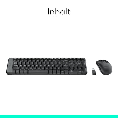 Logitech MK220 Kompaktes, Kabelloses Set mit Tastatur und Maus für Windows, US QWERTY-Layout - Schwarz