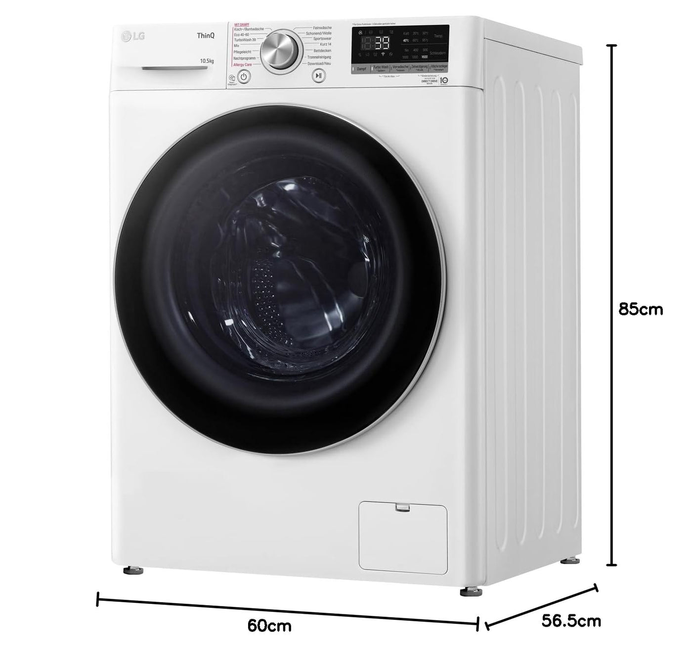 LG Electronics Waschmaschine 10,5 kg AI DD Steam TurboWash 360° ThinQ Neue Wohlfühl-Trommel F6WV710P1 Weiß