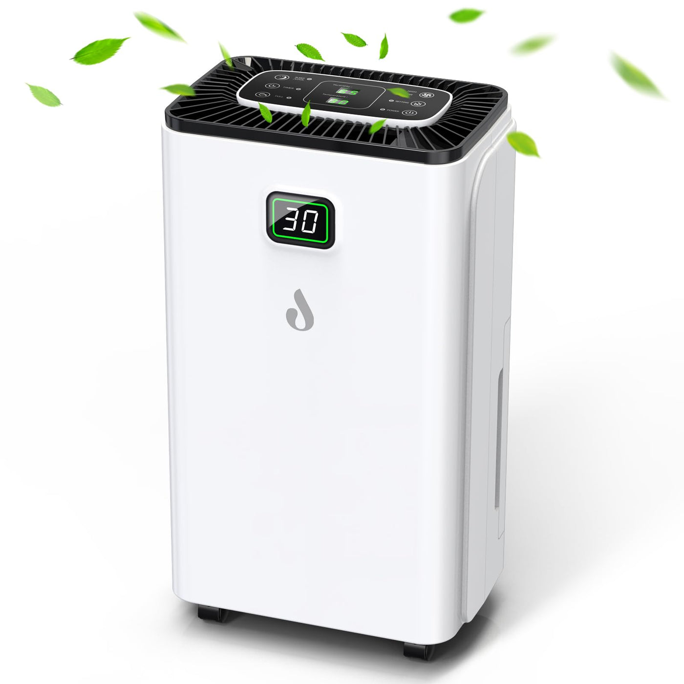 Luftentfeuchter 12L/Tag mit Digitaler Feuchtigkeitsanzeige, Automatische Entfeuchtung, 24H-Timer, Kontinuierliche Entwässerung, 2,5L Wassertank, Abflussschlauch, Ideal für Keller, Gegen Feuchtigkeit