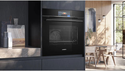 Siemens HB778G3B1,Q700 Smarter Einbau-Backofen, 60 x 60 cm, Made in Germany, Pyrolyse & Hydrolyse Selbstreinigung, Bratenthermometer, Air Fry, Backautomatik, Farbiger Touchscreen, 4D Heißluft, Schwarz