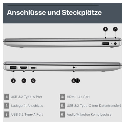 HP 250 G10 Laptop, Intel Core i7-1355U, 15,6" FHD Display, 32 GB DDR4 RAM, 1 TB PCIe SSD, Intel Iris Xe Grafik, QWERTZ Tastatur, Windows 11 Pro, Silber+ NPO Rucksack