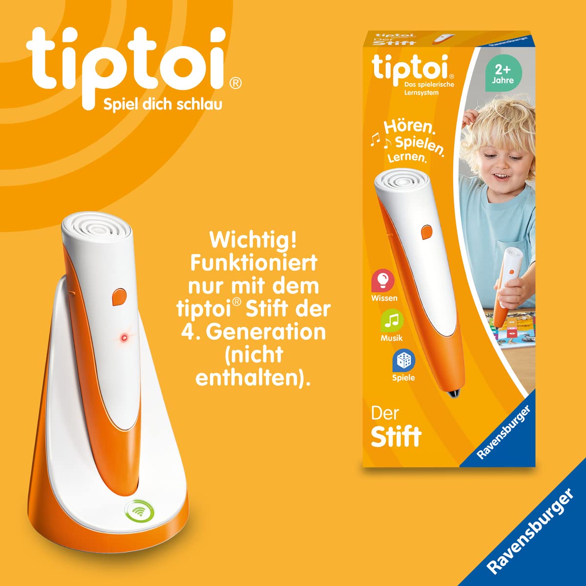 Ravensburger tiptoi Ladestation 00111 - lädt Akku und Audiodateien, Ladestation für den tiptoi Stift der 4. Generation