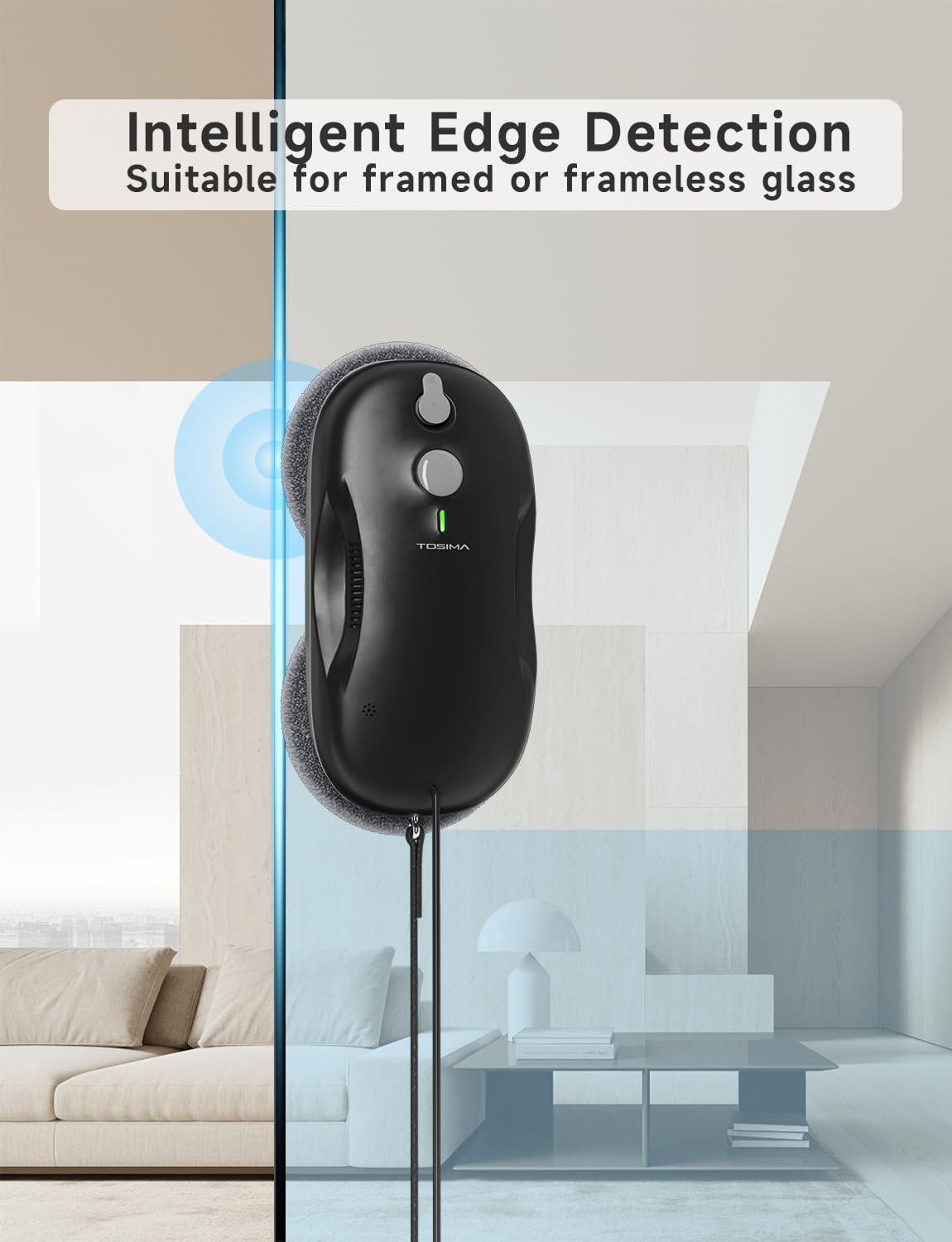 Tosima W3 Fensterputzroboter- Automatisches Sprühfunktion mit 80ML Tank, dreifachem Sicherheitssystem, Intelligenter Navigation, Fernbedienung, für alle Glatten Oberflächen,mit 12 Tüchern（6 Paare）