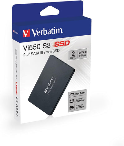 Verbatim Vi550 S3 SSD, internes SSD-Laufwerk mit 2 TB Datenspeicher, Solid State Drive mit 2,5'' SATA III Schnittstelle und 3D-NAND-Technologie, schwarz