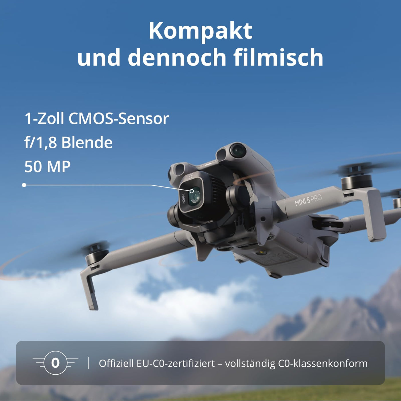 DJI Mini 5 Pro, C0-Zertifiziert, Ultraleichte Drohne mit Kamera, 1-Zoll CMOS, Omnidirektionale Hinderniserkennung, ActiveTrack 360°, 225°-Gimbal-Rotation, 20km-Übertragung, 4K-Drohne für Anfänger