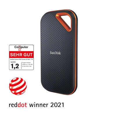 SanDisk Extreme PRO Portable SSD 1 TB (externe SSD, NVMe-SSD-Performance, 2,5 Zoll, 2.000 MB/s Lesen und Schreiben, AES-Verschlüsselung, IP65-Wasser- und -Staubschutz) grau