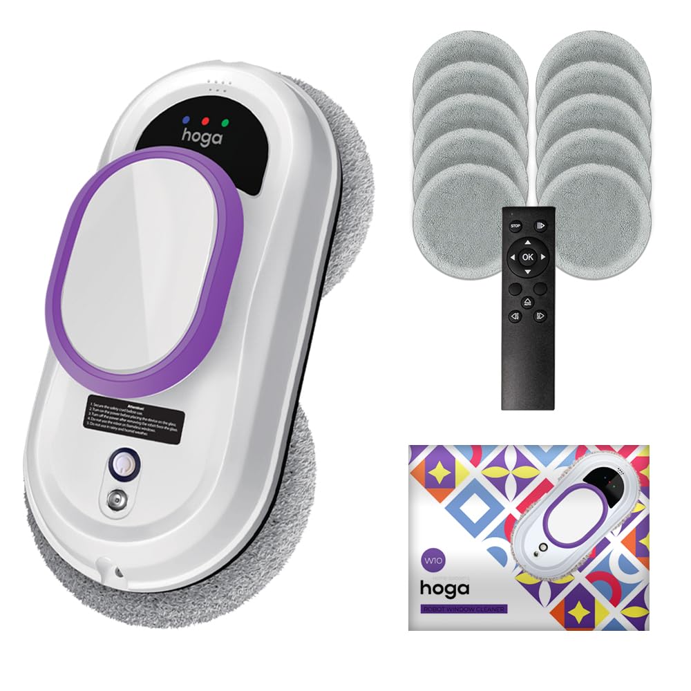 HOGA W10 Fortschrittlicher Fensterreinigungsroboter, mit Sicherheitsseil, Fernbedienung und 10 Reinigungstüchern - Unübertroffene Effizienz und Sicherheit bei der automatischen Fensterreinigung