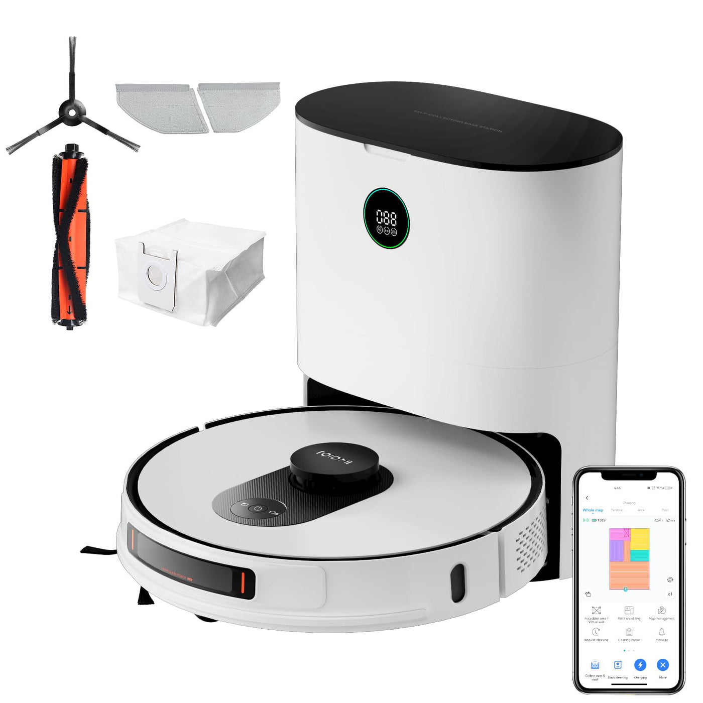 ROIDMI EVE MAX Saugroboter mit Wischfunktion - 5000Pa Staubsauger Roboter mit Absaugstation Selbstreinigung 75 Tage Mopphebung & Schwingwisch 5200mAh Sprachsteuerung für Tierhaare Teppiche Hartboden