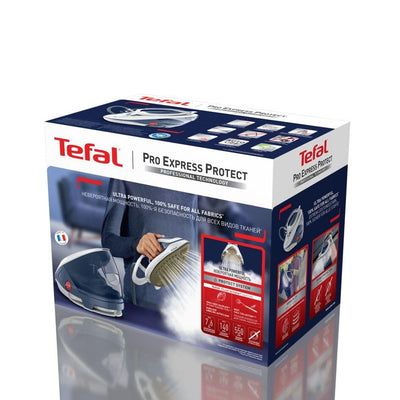Tefal GV9225 Pro Express Protect Dampfbügelstation | 7,6 Bar Dampfdruck | variable Dampfmenge: 140 g/Min. | Dampfstoß: 550 g/Min. | Anti-Kalk-Kollektor | vertikale Dampffunktion | Blaugrau/Weiß
