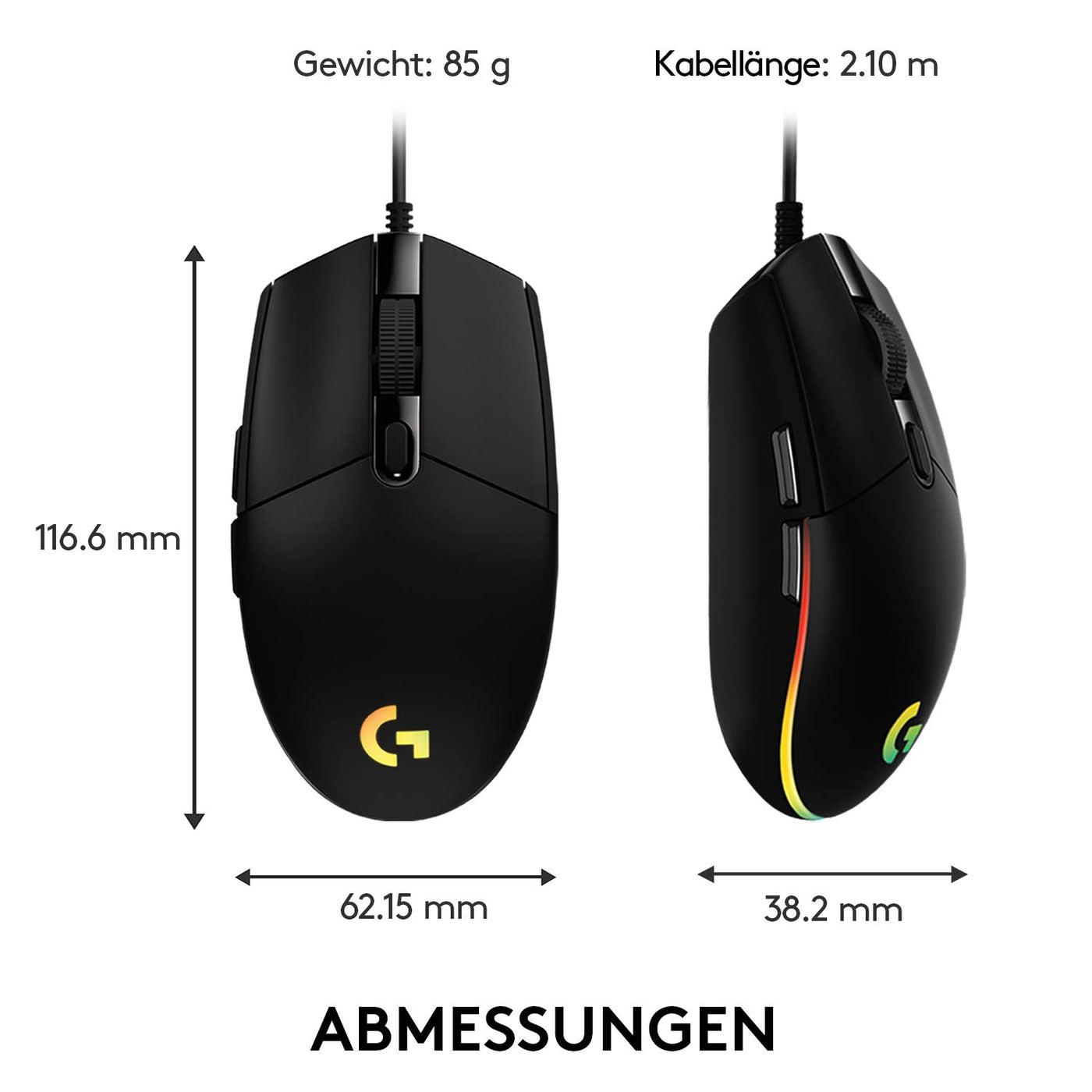 Logitech G203 Gaming-Maus mit anpassbarer LIGHTSYNC RGB-Beleuchtung, 6 programmierbare Tasten, spieletauglicher Sensor, Abtastung mit 8.000 DPI, Geringes Gewicht - Schwarz