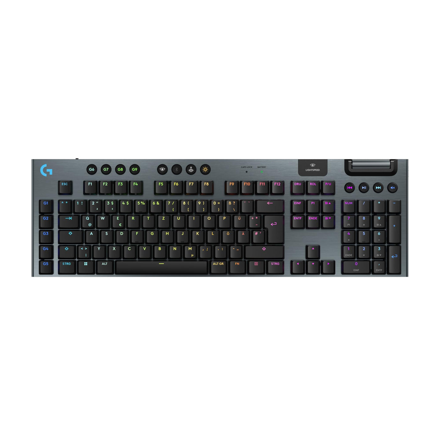 Logitech G G915 X LIGHTSPEED TKL – flache kabellose Gaming-Tastatur mit Double-Shot-PBT-Tastenkappen, RGB-Hintergrundbeleuchtung, roten linearen GL-Switches für PC/Mac, DEU QWERTZ-Layout - Schwarz
