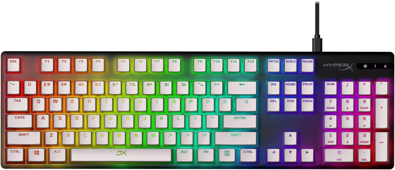 HyperX Pudding Keycaps – Vollständiger Tastensatz – PBT – {Weiß} – English (US) Layout – 104 Key, Hintergrundbeleuchtet, OEM Profil