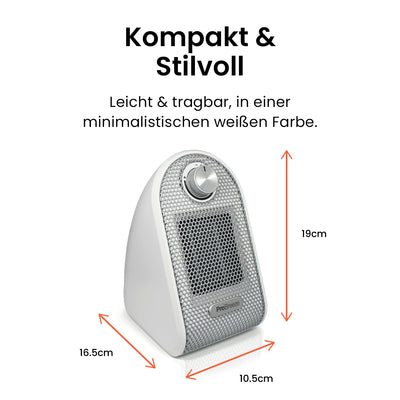 Pro Breeze™ 500W Mini-Keramik-Heizlüfter für den Arbeitsplatz oder Schreibtisch - PTC-Keramik Compact Heizgerät - Weiß