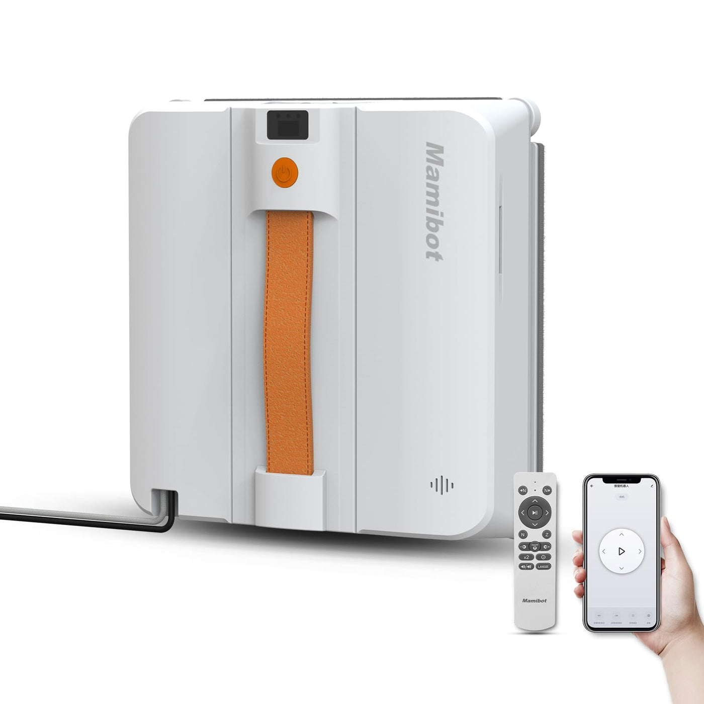 Mamibot W120-DP Window Cleaning Robot with Spray Function, Intelligent Path Planning with Double Cross Water Jet, Remote and App Control for Glass Cleaning in High-rise Buildings (White/Orange)