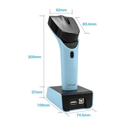 NETUM Bluetooth Wireless 2D Barcode Scanner Automatischer, freihändiger Barcodeleser mit Ladestation und integriertem Speicher, schnelles und präzises Scannen, Übertragungen bis zu 50 Meter - DS7500