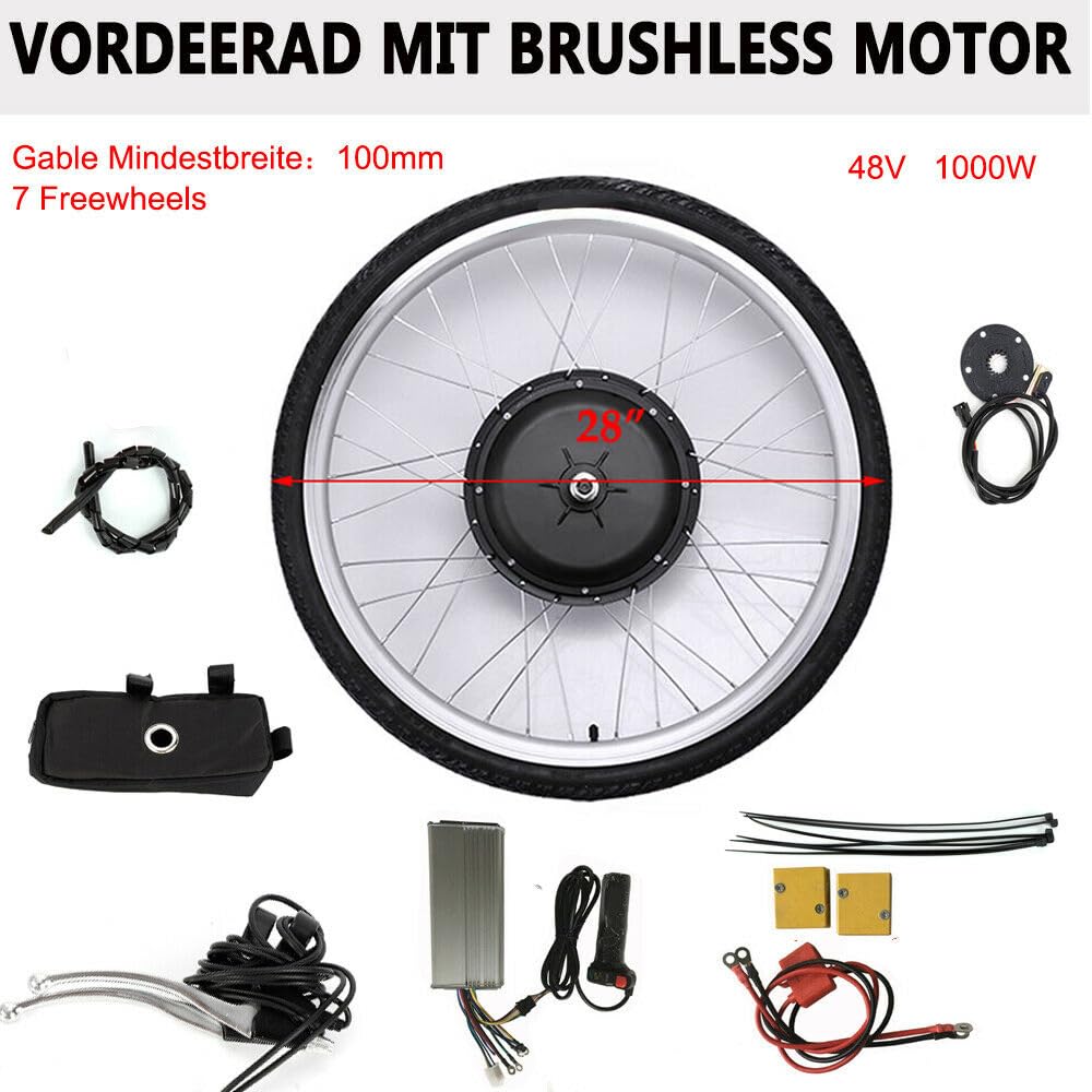 DHQCQL E-Bike Umbausatz 28 Zoll, 48V 1000W Vorderrad E-Bike Conversion Kit, Elektro-Fahrrad Vorderrad Umbausatz für Snowbikes Elektrofahrräder Elektromotorräder
